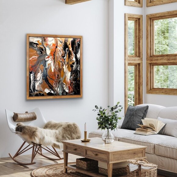 Large Hand Crafted Acrylic Abstract Painting Neutral Earth Tone Modern - Picture 8 of 11